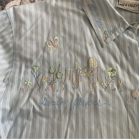 Vintage Napa Valley Blue Striped Embroidered Button Down Size M - Picture 2 of 10